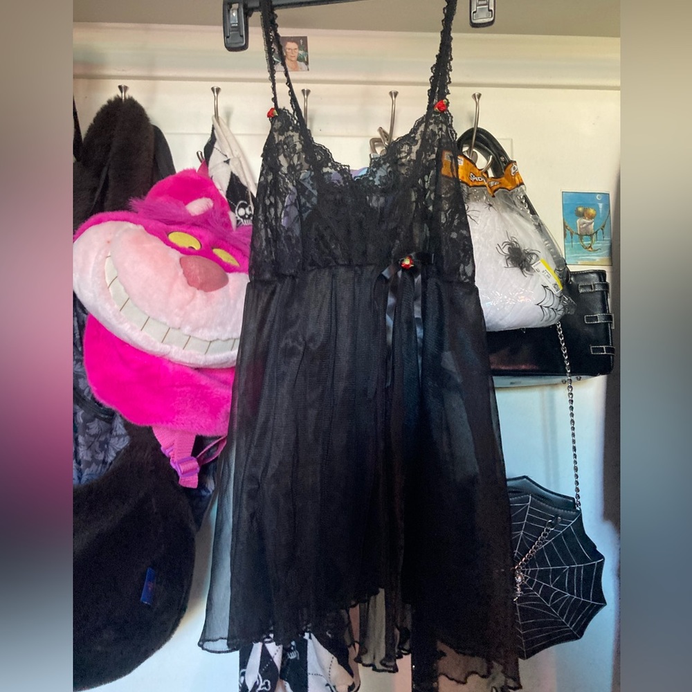 Black lace lingerie dress with little roses